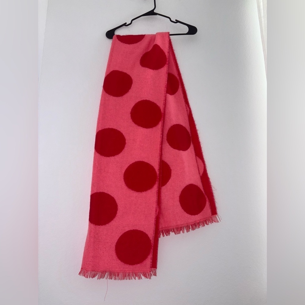 GAP Brushed Scarf Large Pink Polka Dots Red Reversible Wrap Shawl Scarf - Picture 8 of 10